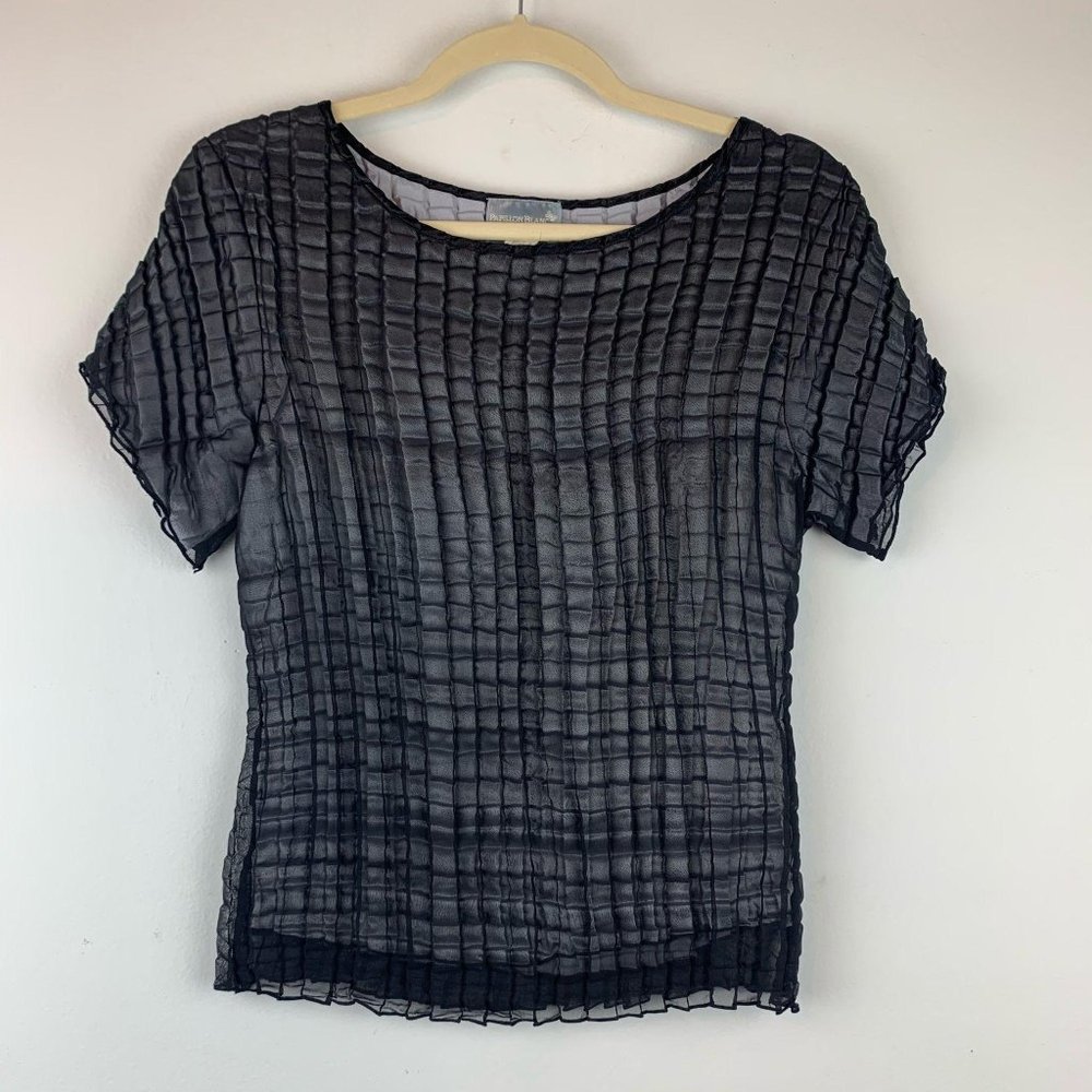 PAPILLON‎ BLANC Black Silver Crinkle Top Sz M